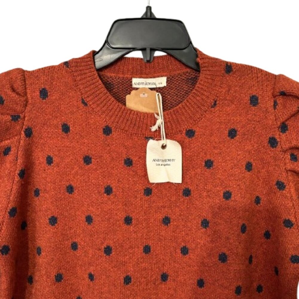 NWT Andthewhy Rust Black Puffed Sleeve Cozy Fall Knit Sweater SZ S/M - Picture 7 of 12